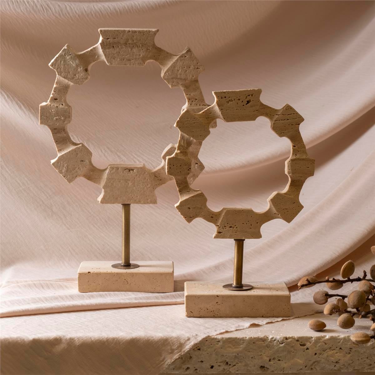 İkili Traverten Fildişi Obje Set