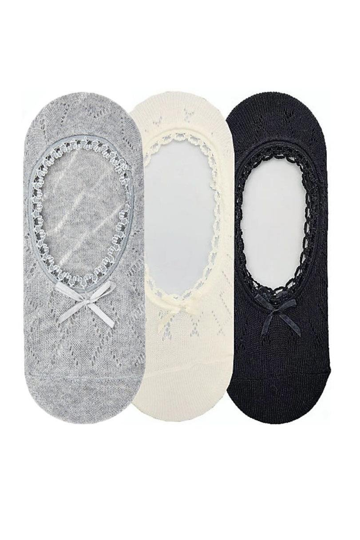 3-PACK WOMENS BALLERINA SOCKS BLACK-WHITE-GREY
