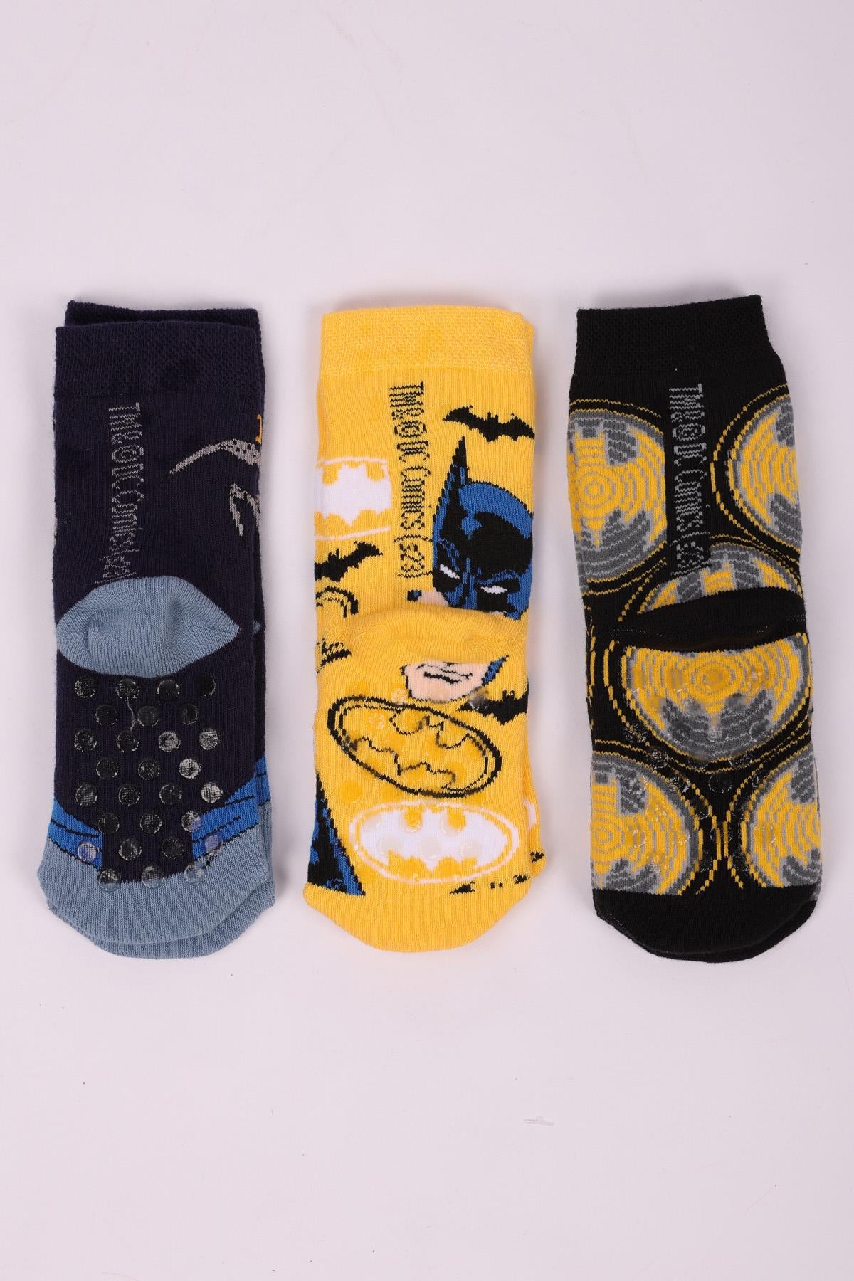 Batman Desenli Havlu Kaydırmaz Soket Çorap Seti SARI-LACİVERT