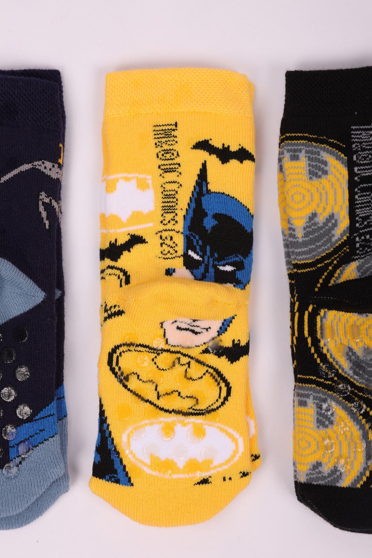 Batman Desenli Havlu Kaydırmaz Soket Çorap Seti SARI-LACİVERT