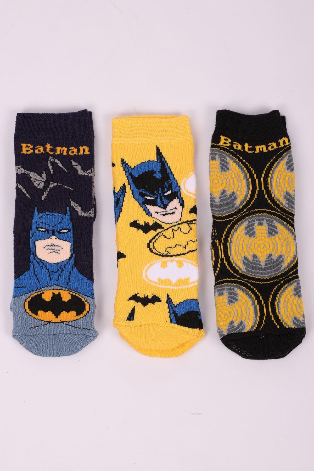 Batman Desenli Havlu Kaydırmaz Soket Çorap Seti SARI-LACİVERT