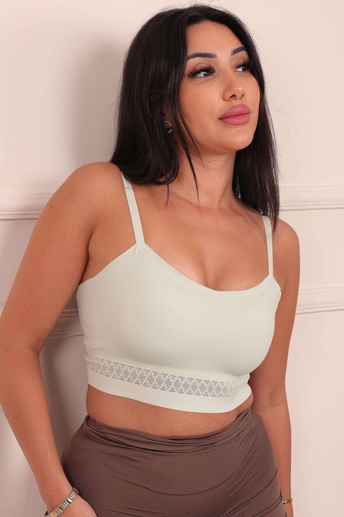 Dikişsiz Balensiz İnce Pedli Tül Dantel Belli Düz Kesim Bralet AÇIK YEŞİL