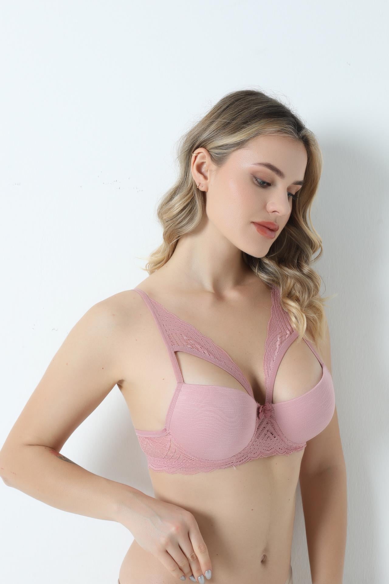 Dolgusuz Flamlı B Cup Kelebek Sütyen GÜL