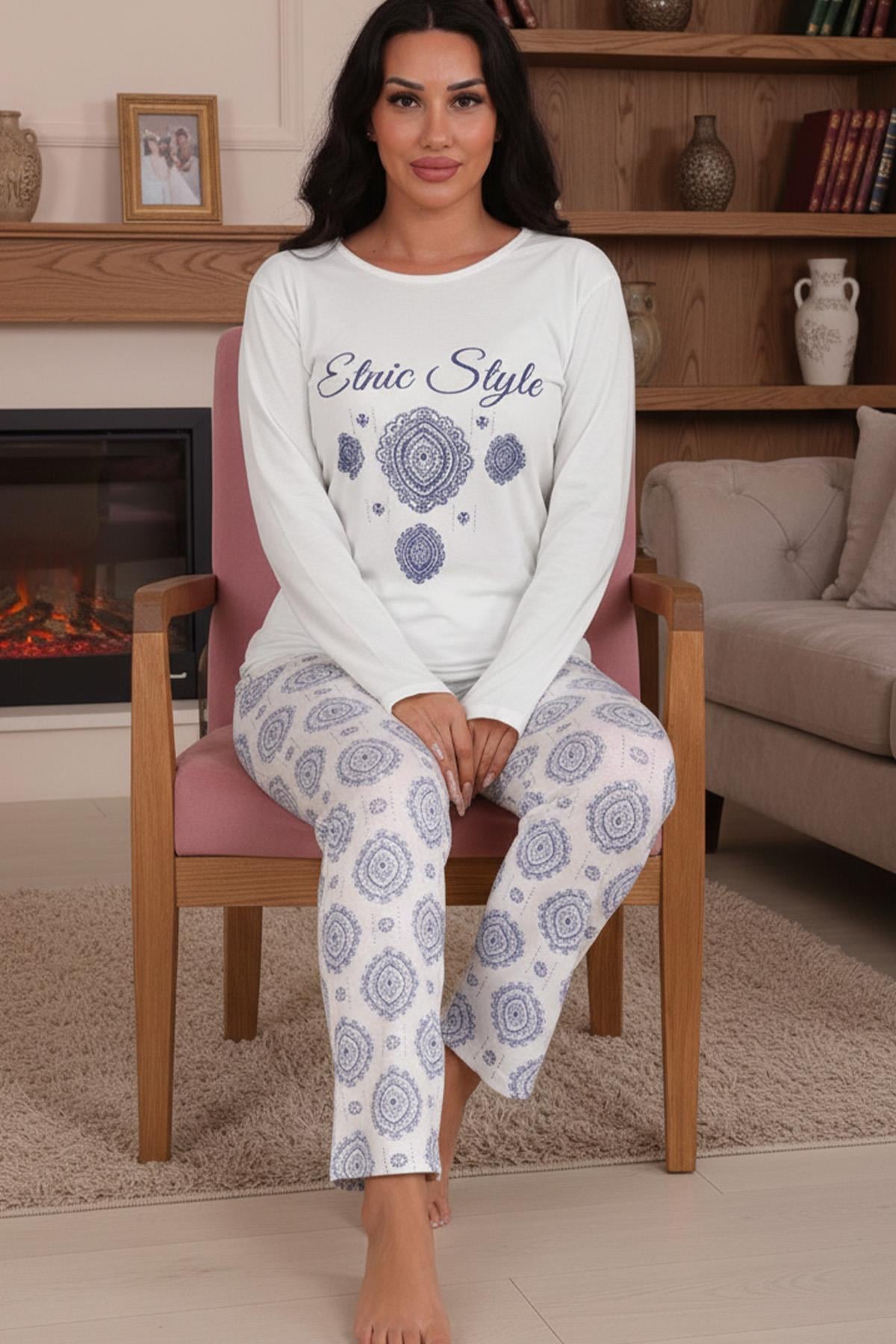 Ethnic Patterned Long Sleeve Pajama Set