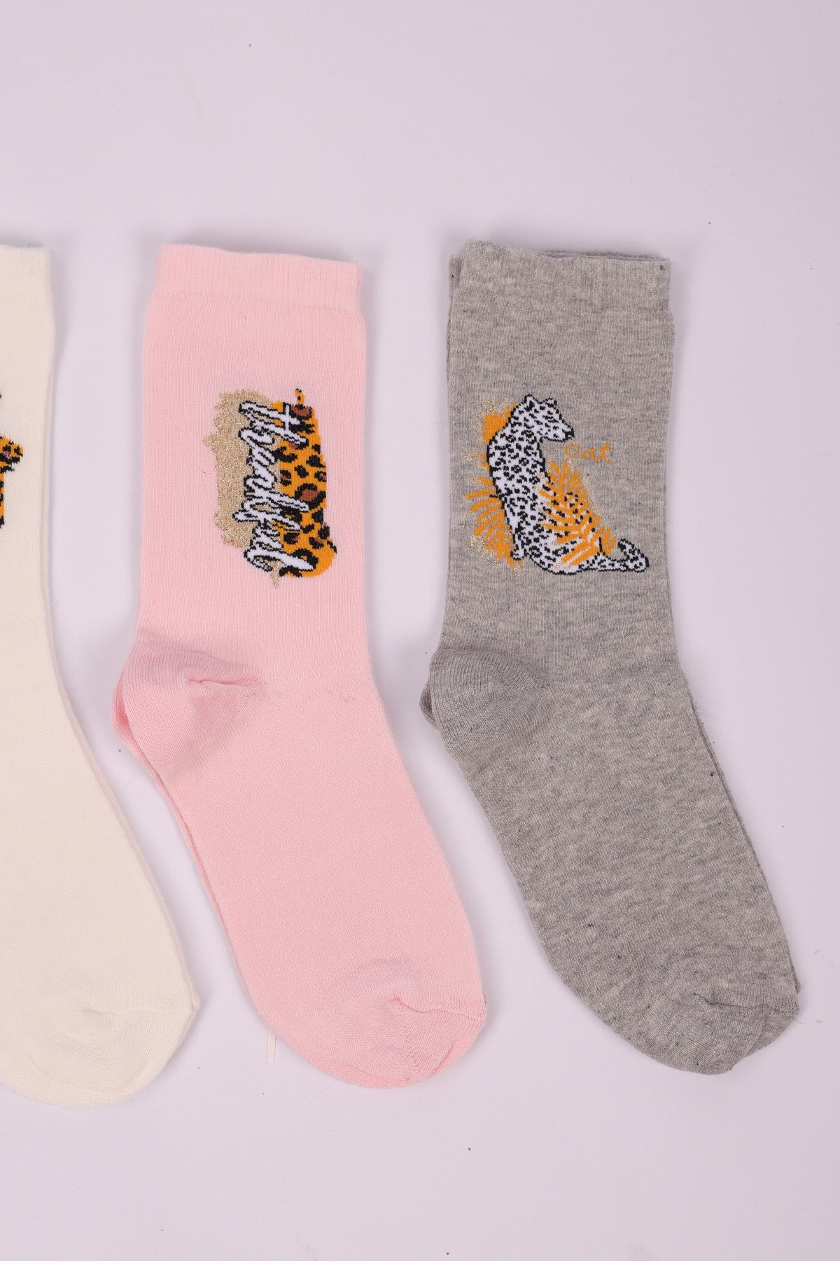 Leopar Desenli 4lü  Kız Çocuk Soket Çorap Seti ASORTİ