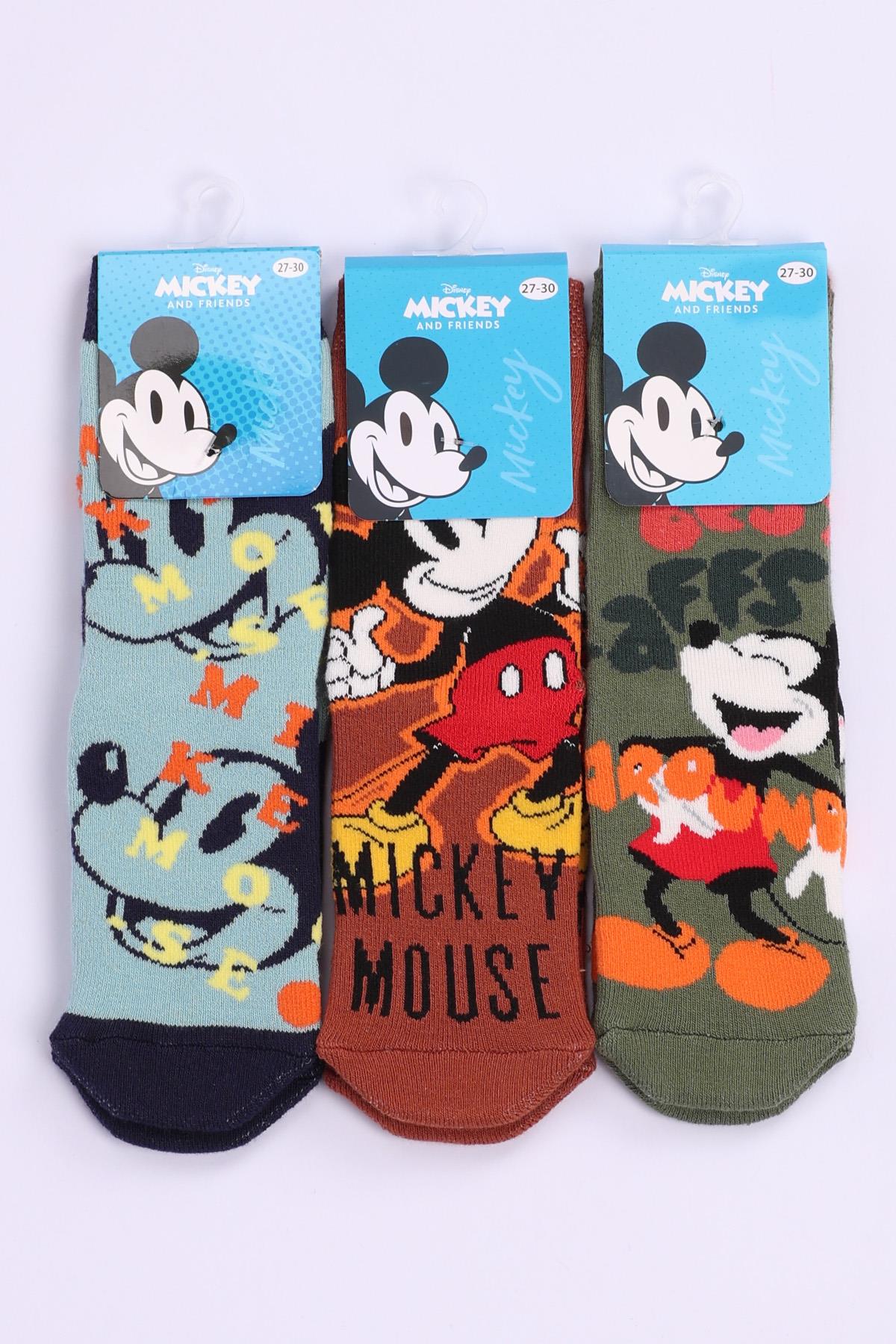 Mickey Mouse Karakterli 3lü Havlu Altı Kaydırmaz Soket Çorap Seti ASORTİ