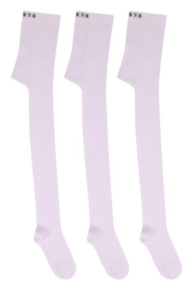 طقم جوارب طويلة قطنية للأطفال مكون من 3 قطع باللون الأبيض