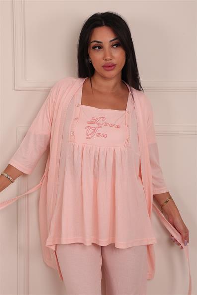 3-Piece Buttoned Maternity Pajama Set Salmon