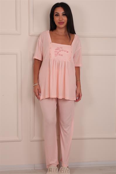 3-Piece Buttoned Maternity Pajama Set Salmon