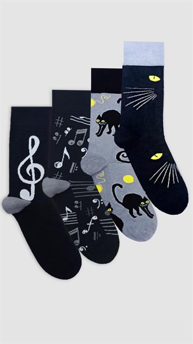 4 UNISEX PATTERNED COTTON SEAMLESS ANKLE SOCKS GRAY BLACK