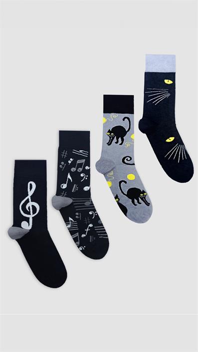4 UNISEX PATTERNED COTTON SEAMLESS ANKLE SOCKS GRAY BLACK