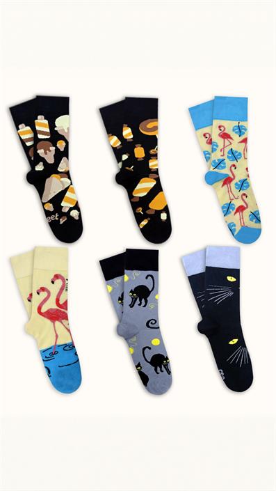6 UNISEX PATTERNED COTTON SEAMLESS ANKLE SOCKS BLACK GRAY YELLOW BLUE