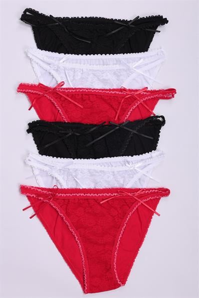 5li Romantik Dantelli İnce Askılı Bikini Külot Seti