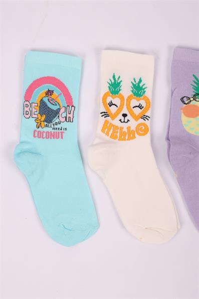 طقم من 4 جوارب بناتي بنقشة الأناناس ASORTİ