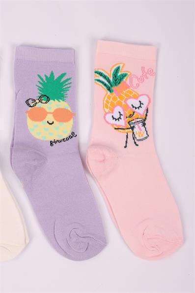طقم من 4 جوارب بناتي بنقشة الأناناس ASORTİ