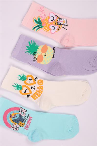 طقم من 4 جوارب بناتي بنقشة الأناناس ASORTİ