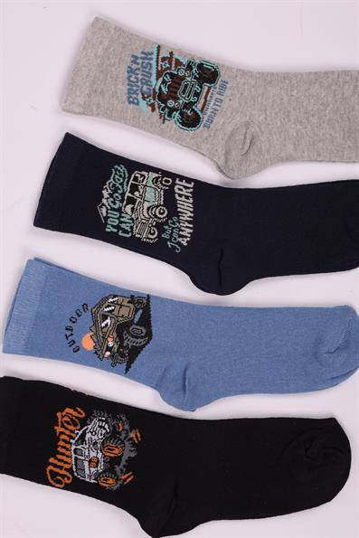 طقم جوارب للأولاد مكون من 4 قطع بنمط السيارة ASORTI