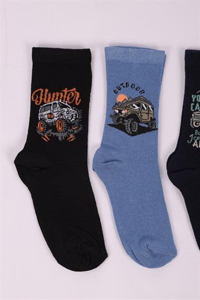 طقم جوارب للأولاد مكون من 4 قطع بنمط السيارة ASORTI