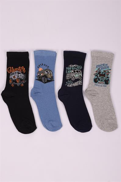 طقم جوارب للأولاد مكون من 4 قطع بنمط السيارة ASORTI