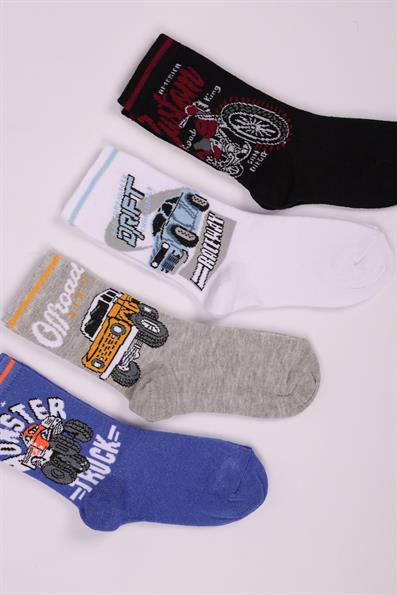 طقم جوارب للأولاد منقوشة للسيارة مكون من 4 قطع ASORTI