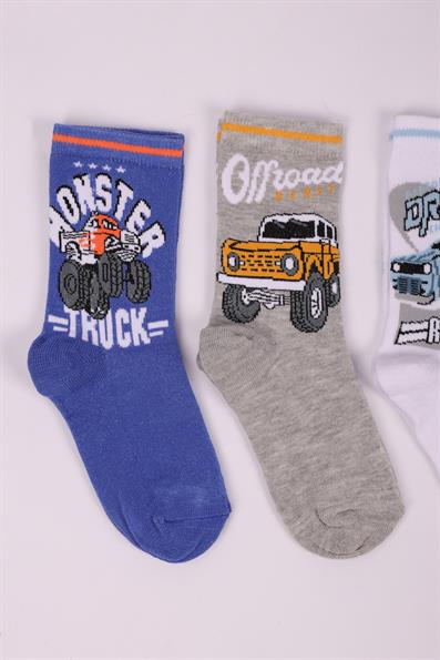 طقم جوارب للأولاد منقوشة للسيارة مكون من 4 قطع ASORTI