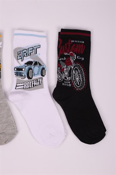 طقم جوارب للأولاد منقوشة للسيارة مكون من 4 قطع ASORTI