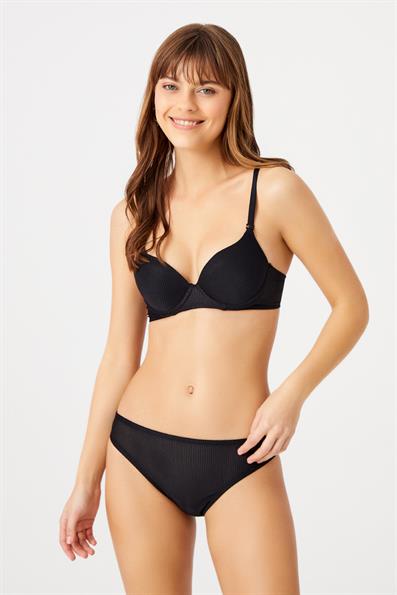 ARIA VERTICAL STRIPE PATTERNED BRA SET BLACK