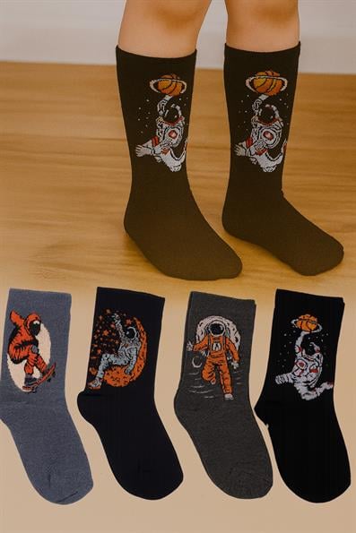 مجموعة من 4 جوارب للأولاد منقوشة لرائد الفضاء ASORTI