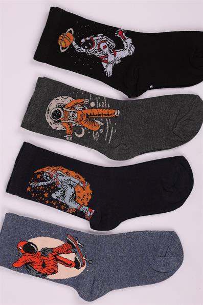 مجموعة من 4 جوارب للأولاد منقوشة لرائد الفضاء ASORTI