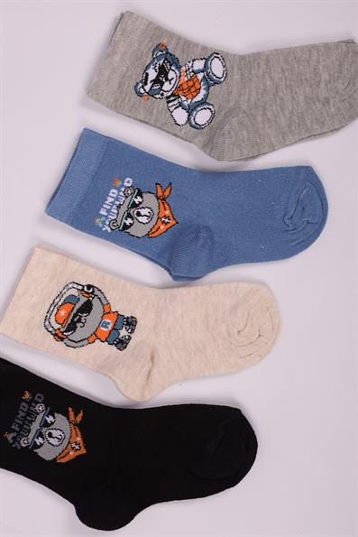 طقم جوارب للأولاد منقوشة على شكل تيدي بير مكون من 4 قطع ASORTI