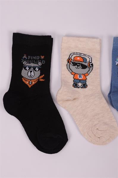 طقم جوارب للأولاد منقوشة على شكل تيدي بير مكون من 4 قطع ASORTI
