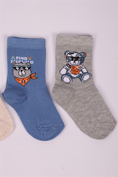 طقم جوارب للأولاد منقوشة على شكل تيدي بير مكون من 4 قطع ASORTI