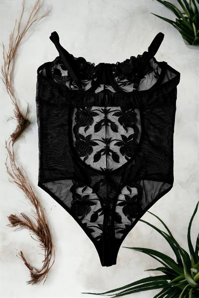 أندروير تول دانتيل مطرز بيبي دول أسود