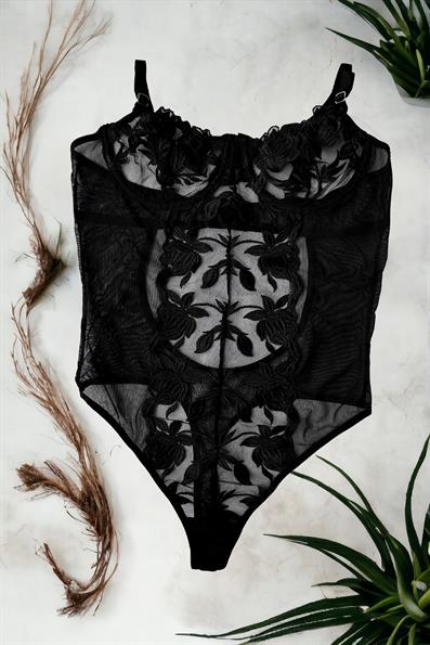 أندروير تول دانتيل مطرز بيبي دول أسود