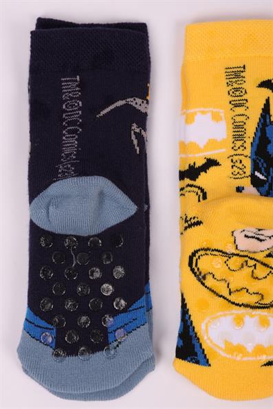 طقم جوارب باتمان منقوشة مضادة للانزلاق باللون الأصفر والأزرق الداكن