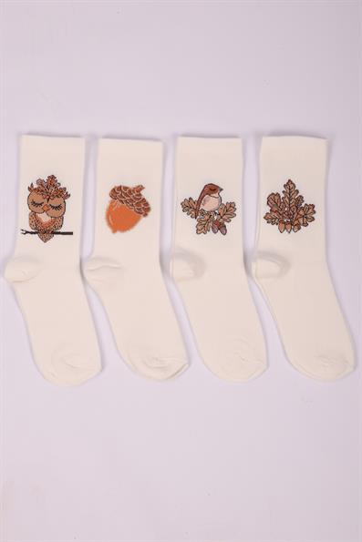 مجموعة من 4 جوارب بناتي منقوشة على شكل بومة ASORTI