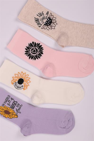 طقم من 4 جوارب بناتي منقوشة بالزهور ASORTI