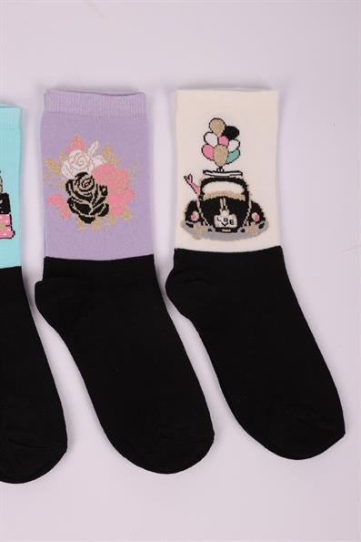 طقم جوارب بناتي منقوش بالزهور مكون من 4 قطع ASORTI