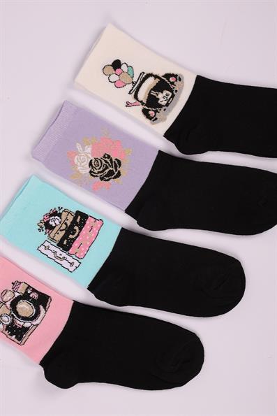 طقم جوارب بناتي منقوش بالزهور مكون من 4 قطع ASORTI