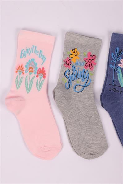 طقم جوارب بناتي منقوش بالزهور مكون من 4 قطع ASORTI