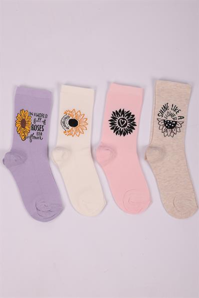 طقم من 4 جوارب بناتي منقوشة بالزهور ASORTI