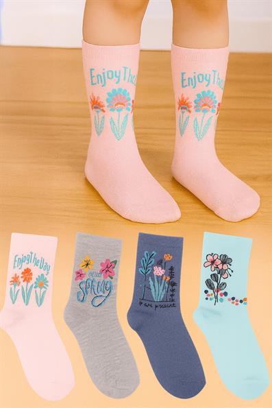 طقم جوارب بناتي منقوش بالزهور مكون من 4 قطع ASORTI