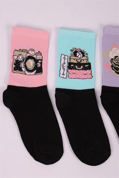 طقم جوارب بناتي منقوش بالزهور مكون من 4 قطع ASORTI