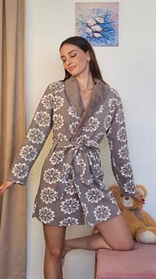 ÇİÇEK DESENLİ SABAHLIK AÇIK KAHVE