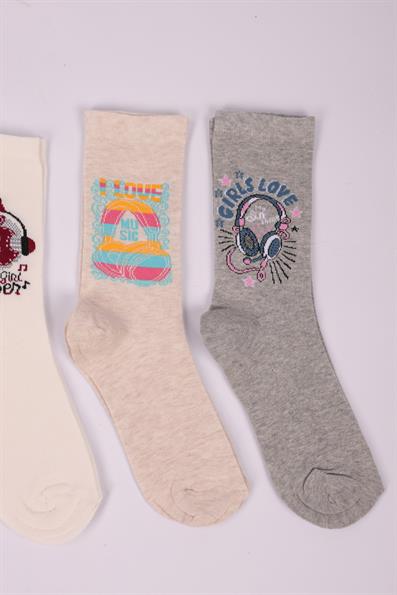 طقم جوارب بناتي منقوش مكون من 4 قطع ASORTİ