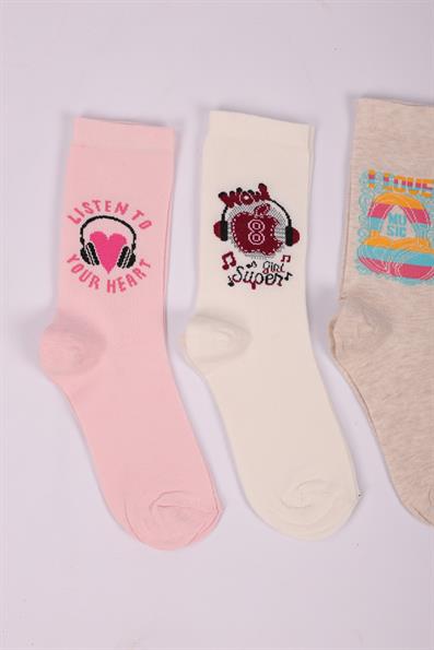 طقم جوارب بناتي منقوش مكون من 4 قطع ASORTİ