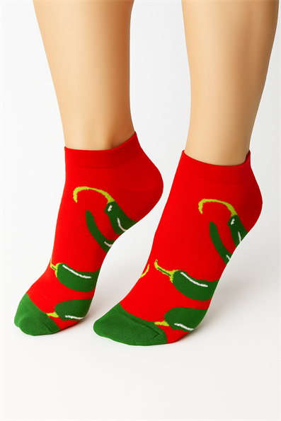 DESENLİ PATİK ÇORAP KIRMIZI- BİBER