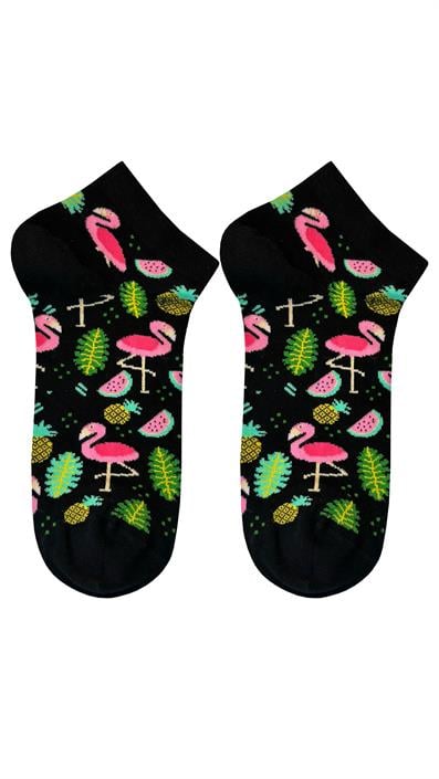 جوارب طويلة منقوشة باللون الأسود-ورقة فلامينجو