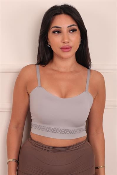 حمالة صدر بدون خياطة رفيعة ومبطنة من الدانتيل وخصر مستقيم باللون الرمادي