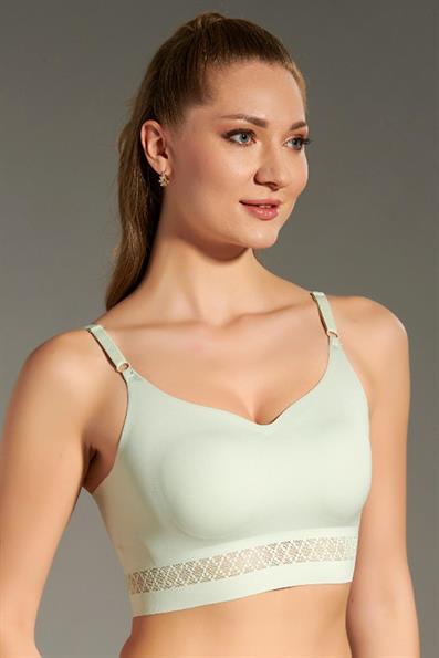 حمالة صدر بدون خياطة رفيعة ومبطنة من الدانتيل من التول، قصة مستقيمة، باللون الأخضر الفاتح